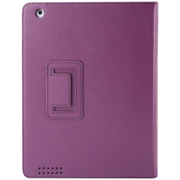 High Quality Litchi Texture Folding Leather with Sleep / Wake-up & Holder Function for iPad 2 / iPad 3 / iPad 4