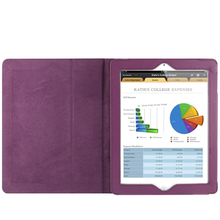 High Quality Litchi Texture Folding Leather with Sleep / Wake-up & Holder Function for iPad 2 / iPad 3 / iPad 4