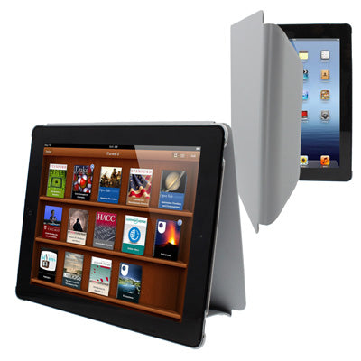 High Quality Flip Leather Case with Plastic Back Shell for New iPad (iPad 3), Grey