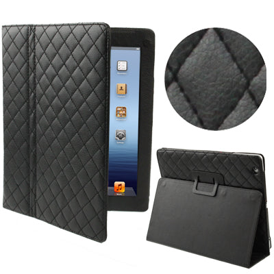 2-fold Lattice Leather Case with Holder for New iPad (iPad 3), Black