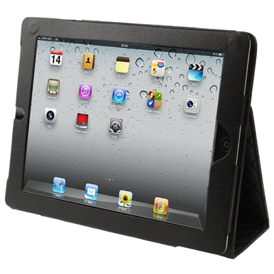 2-fold Lattice Leather Case with Holder for New iPad (iPad 3), Black