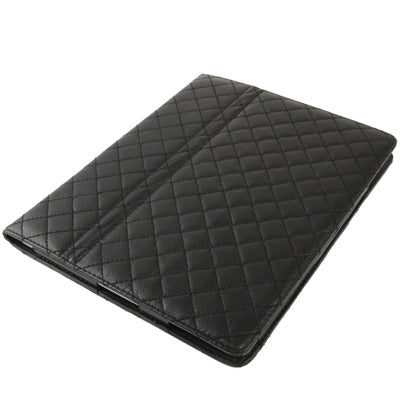 2-fold Lattice Leather Case with Holder for New iPad (iPad 3), Black