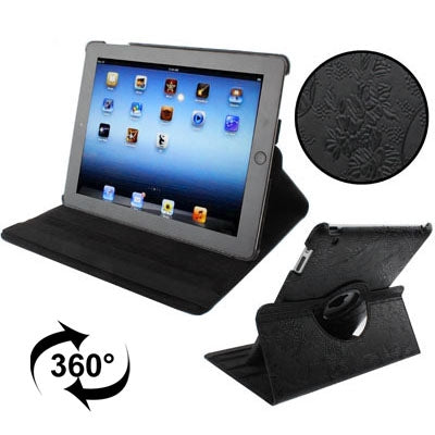 Luxury Embossing Flower Design 360 Degree Rotatable Sleep / Wake-up Function Leather Case with Holder for iPad 4 / New iPad (iPad 3) / iPad 2