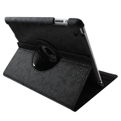 Luxury Embossing Flower Design 360 Degree Rotatable Sleep / Wake-up Function Leather Case with Holder for iPad 4 / New iPad (iPad 3) / iPad 2
