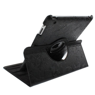 Luxury Embossing Flower Design 360 Degree Rotatable Sleep / Wake-up Function Leather Case with Holder for iPad 4 / New iPad (iPad 3) / iPad 2