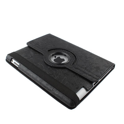 Luxury Embossing Flower Design 360 Degree Rotatable Sleep / Wake-up Function Leather Case with Holder for iPad 4 / New iPad (iPad 3) / iPad 2