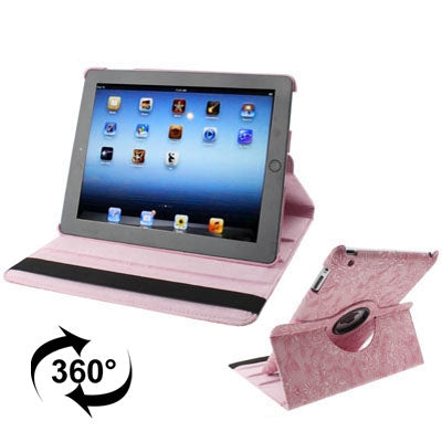 Luxury Embossing Flower Design 360 Degree Rotatable Sleep / Wake-up Function Leather Case with Holder for iPad 4 / New iPad (iPad 3) / iPad 2