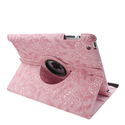 Luxury Embossing Flower Design 360 Degree Rotatable Sleep / Wake-up Function Leather Case with Holder for iPad 4 / New iPad (iPad 3) / iPad 2