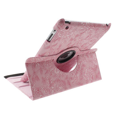 Luxury Embossing Flower Design 360 Degree Rotatable Sleep / Wake-up Function Leather Case with Holder for iPad 4 / New iPad (iPad 3) / iPad 2