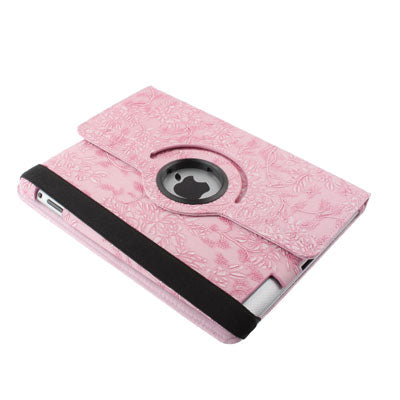 Luxury Embossing Flower Design 360 Degree Rotatable Sleep / Wake-up Function Leather Case with Holder for iPad 4 / New iPad (iPad 3) / iPad 2