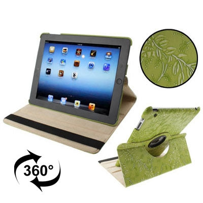 Luxury Embossing Flower Design 360 Degree Rotatable Sleep / Wake-up Function Leather Case with Holder for iPad 4 / New iPad (iPad 3) / iPad 2