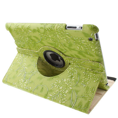 Luxury Embossing Flower Design 360 Degree Rotatable Sleep / Wake-up Function Leather Case with Holder for iPad 4 / New iPad (iPad 3) / iPad 2