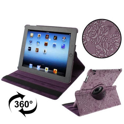 Luxury Embossing Flower Design 360 Degree Rotatable Sleep / Wake-up Function Leather Case with Holder for iPad 4 / New iPad (iPad 3) / iPad 2