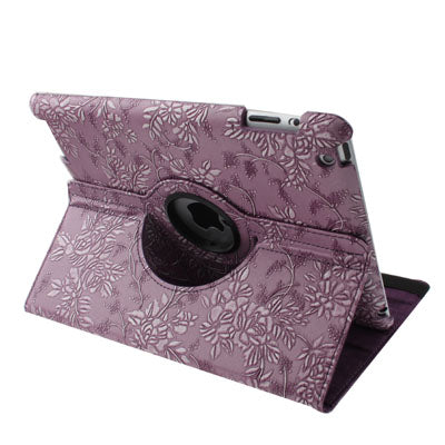 Luxury Embossing Flower Design 360 Degree Rotatable Sleep / Wake-up Function Leather Case with Holder for iPad 4 / New iPad (iPad 3) / iPad 2