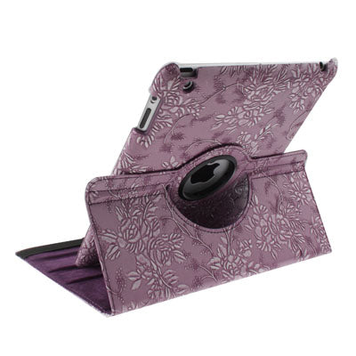 Luxury Embossing Flower Design 360 Degree Rotatable Sleep / Wake-up Function Leather Case with Holder for iPad 4 / New iPad (iPad 3) / iPad 2