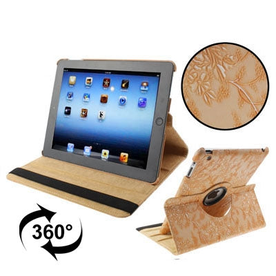 Luxury Embossing Flower Design 360 Degree Rotatable Sleep / Wake-up Function Leather Case with Holder for iPad 4 / New iPad (iPad 3) / iPad 2