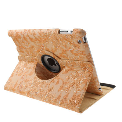 Luxury Embossing Flower Design 360 Degree Rotatable Sleep / Wake-up Function Leather Case with Holder for iPad 4 / New iPad (iPad 3) / iPad 2