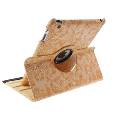 Luxury Embossing Flower Design 360 Degree Rotatable Sleep / Wake-up Function Leather Case with Holder for iPad 4 / New iPad (iPad 3) / iPad 2