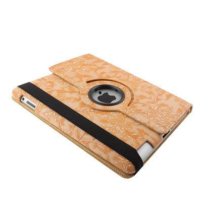 Luxury Embossing Flower Design 360 Degree Rotatable Sleep / Wake-up Function Leather Case with Holder for iPad 4 / New iPad (iPad 3) / iPad 2
