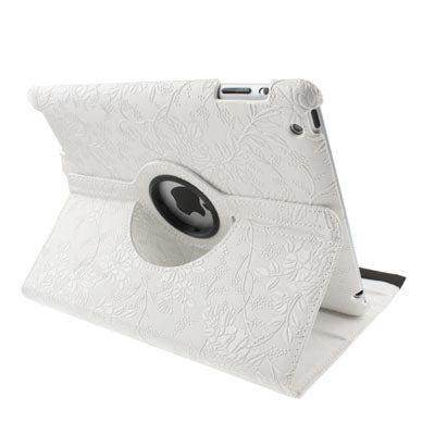 Luxury Embossing Flower Design 360 Degree Rotatable Sleep / Wake-up Function Leather Case with Holder for iPad 4 / New iPad (iPad 3) / iPad 2