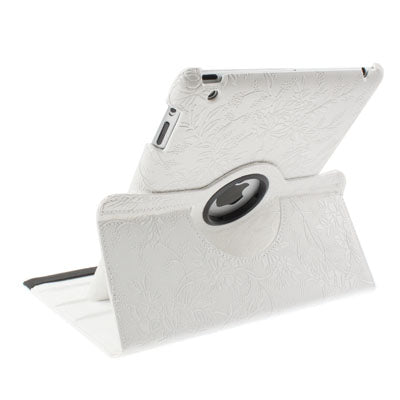 Luxury Embossing Flower Design 360 Degree Rotatable Sleep / Wake-up Function Leather Case with Holder for iPad 4 / New iPad (iPad 3) / iPad 2