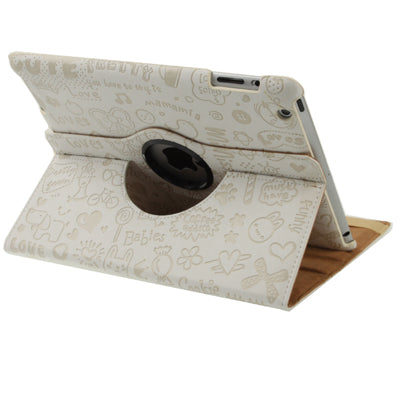 360 Degree Rotatable Cute Leather Case with Sleep / Wake-up & Three Stalls Adjustment for iPad 4 / New iPad (iPad 3) / iPad 2 (White)