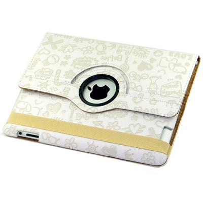 360 Degree Rotatable Cute Leather Case with Sleep / Wake-up & Three Stalls Adjustment for iPad 4 / New iPad (iPad 3) / iPad 2 (White)