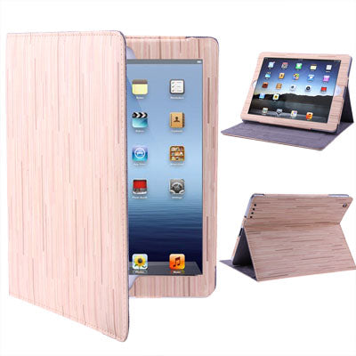 Wood Grain Style Leather Case with Holder for New iPad (iPad 3) / iPad 2 / iPad 4