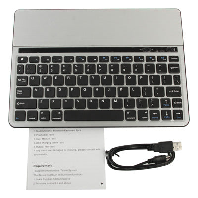 Multifunctional Wiredrawing Aluminum Plate Bluetooth 3.0 Keyboard with 2.4GHz Wireless Nano Receiver for iPad 2 / New iPad (iPad 3), Galaxy Tab P7500 / P7510, P7300 / P7310 and Other Mobile Phone, Computer, etc.(Silver)