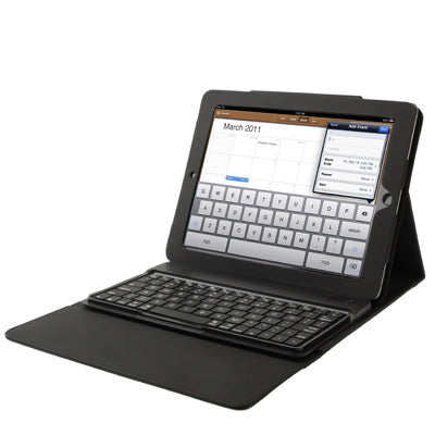 3 in 1 (Removable Hard Key Bluetooth Keyboard + Folding Leather Protective Case + Sleep / Wake up Function ) for New iPad (iPad 3), Black(Black)