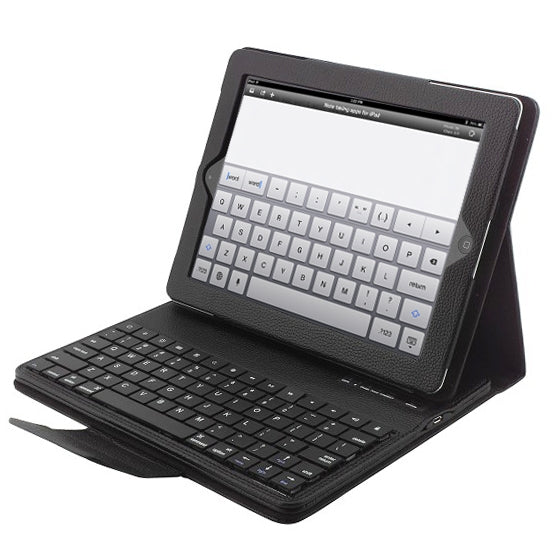 High Quality Bluetooth Hard Keyboard Key with Folding Leather Tablet Case for iPad 2 / iPad 3(Black)