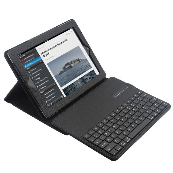 High Quality Bluetooth Hard Keyboard Key with Folding Leather Tablet Case for iPad 2 / iPad 3(Black)