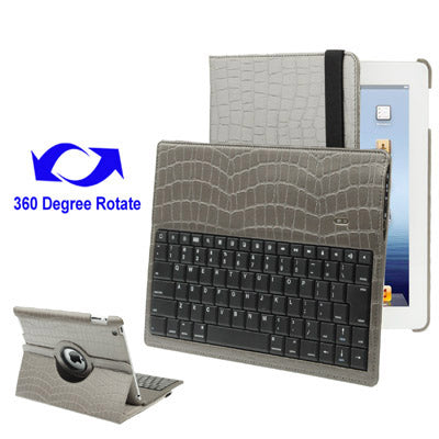 High Quality Detachable ABS Hard Key Bluetooth Keyboard with 360 Degrees Rotation Leather Protective Shell for New iPad (iPad 3) / iPad 2, Dark Grey(Dark Grey)