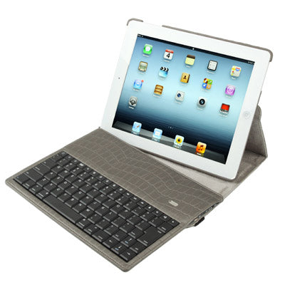 High Quality Detachable ABS Hard Key Bluetooth Keyboard with 360 Degrees Rotation Leather Protective Shell for New iPad (iPad 3) / iPad 2, Dark Grey(Dark Grey)