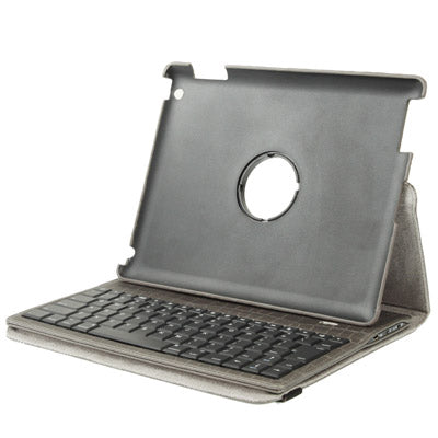 High Quality Detachable ABS Hard Key Bluetooth Keyboard with 360 Degrees Rotation Leather Protective Shell for New iPad (iPad 3) / iPad 2, Dark Grey(Dark Grey)
