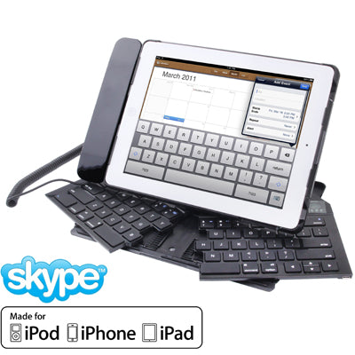 Bluetooth v3.0 Skype Foldable ABS Hard Keyboard with Wired Telephone Handset for New iPad / iPad 3 / iPad 2, iPhone / iPod Touch(Black)