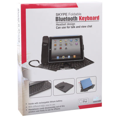 Bluetooth v3.0 Skype Foldable ABS Hard Keyboard with Wired Telephone Handset for New iPad / iPad 3 / iPad 2, iPhone / iPod Touch(Black)