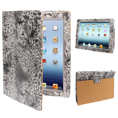 Leopard Head Texture Top Grade PU Leather Case with Auto Sleep / Wake-up Function for New iPad (iPad 3) / iPad 4(Grey)