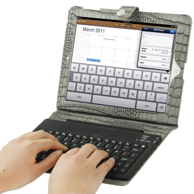 Bluetooth 2.0 Version 76 Key Silicone Keyboard with Lizard Texture Leather Protective Shell for New iPad (iPad 3) / iPad 2, Grey(Grey)