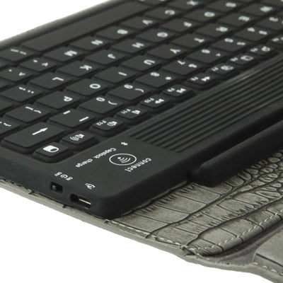 Bluetooth 2.0 Version 76 Key Silicone Keyboard with Lizard Texture Leather Protective Shell for New iPad (iPad 3) / iPad 2, Grey(Grey)