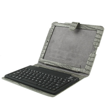 Bluetooth 2.0 Version 76 Key Silicone Keyboard with Lizard Texture Leather Protective Shell for New iPad (iPad 3) / iPad 2, Grey(Grey)