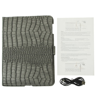 Bluetooth 2.0 Version 76 Key Silicone Keyboard with Lizard Texture Leather Protective Shell for New iPad (iPad 3) / iPad 2, Grey(Grey)