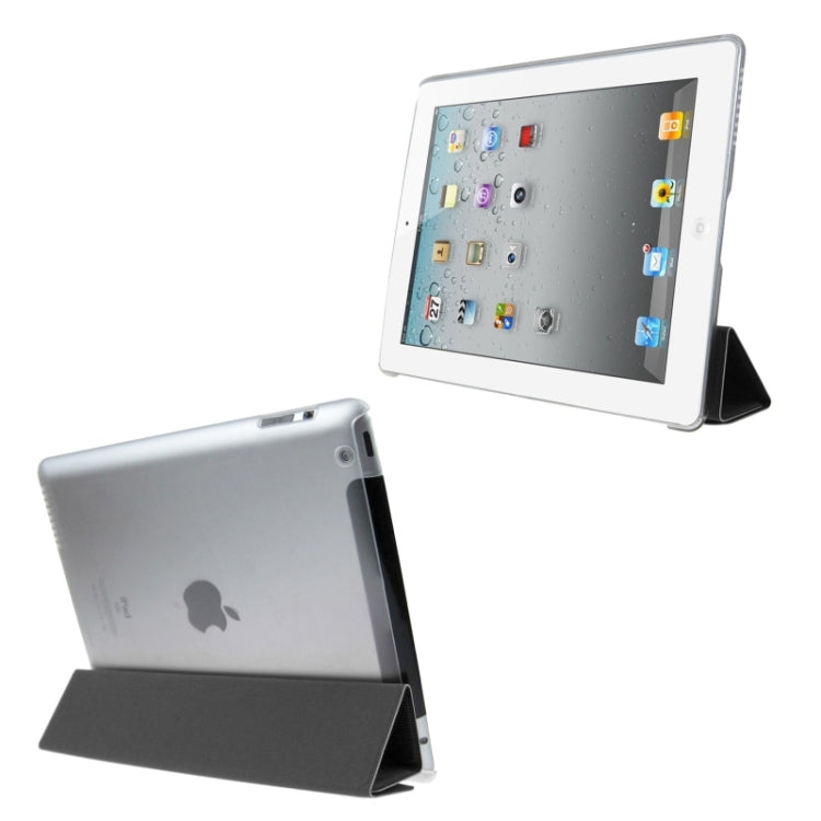 ENKAY 4-folding Toothpick Texture Flip PU Leather Cover Plastic Case with Sleep / Wake-up Function for iPad 4 / New iPad (iPad 3) / iPad 2
