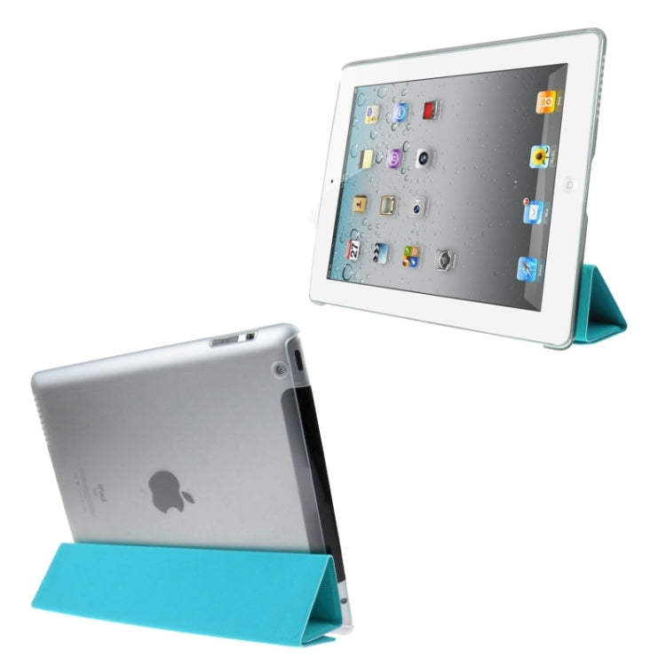 ENKAY 4-folding Toothpick Texture Flip PU Leather Cover Plastic Case with Sleep / Wake-up Function for iPad 4 / New iPad (iPad 3) / iPad 2