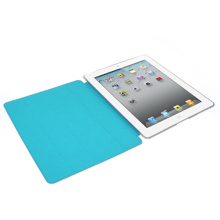 ENKAY 4-folding Toothpick Texture Flip PU Leather Cover Plastic Case with Sleep / Wake-up Function for iPad 4 / New iPad (iPad 3) / iPad 2