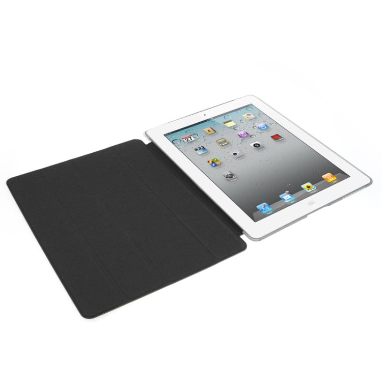 ENKAY 4-folding Toothpick Texture Flip PU Leather Cover Plastic Case with Sleep / Wake-up Function for iPad 4 / New iPad (iPad 3) / iPad 2