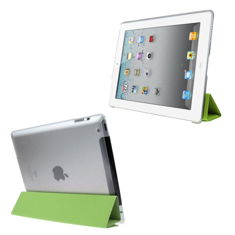 ENKAY 4-folding Toothpick Texture Flip PU Leather Cover Plastic Case with Sleep / Wake-up Function for iPad 4 / New iPad (iPad 3) / iPad 2