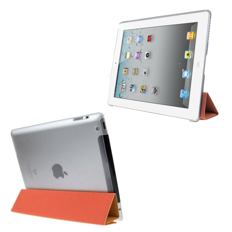 ENKAY 4-folding Toothpick Texture Flip PU Leather Cover Plastic Case with Sleep / Wake-up Function for iPad 4 / New iPad (iPad 3) / iPad 2