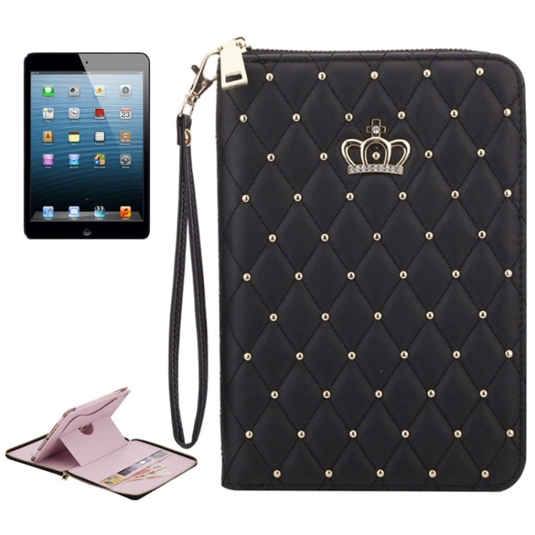 Crown Pattern & Diamond Lattice Texture Diamond Encrusted Carry Case with Holder & Card Slots & Wallet & Lanyard for iPad 4 / New iPad(iPad 3) / 2
