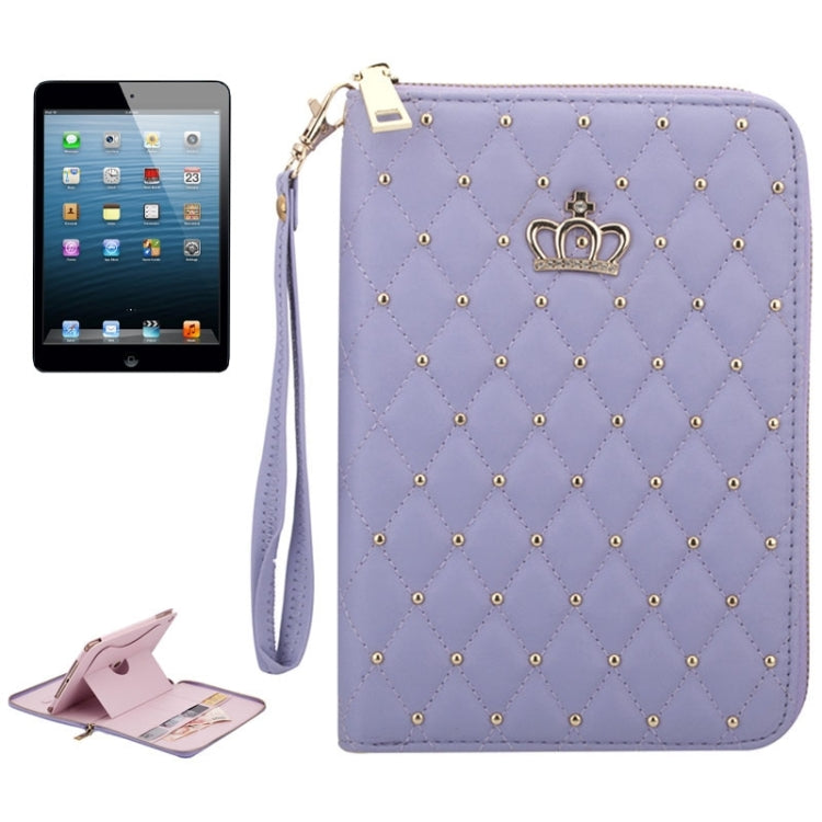 Crown Pattern & Diamond Lattice Texture Diamond Encrusted Carry Case with Holder & Card Slots & Wallet & Lanyard for iPad 4 / New iPad(iPad 3) / 2